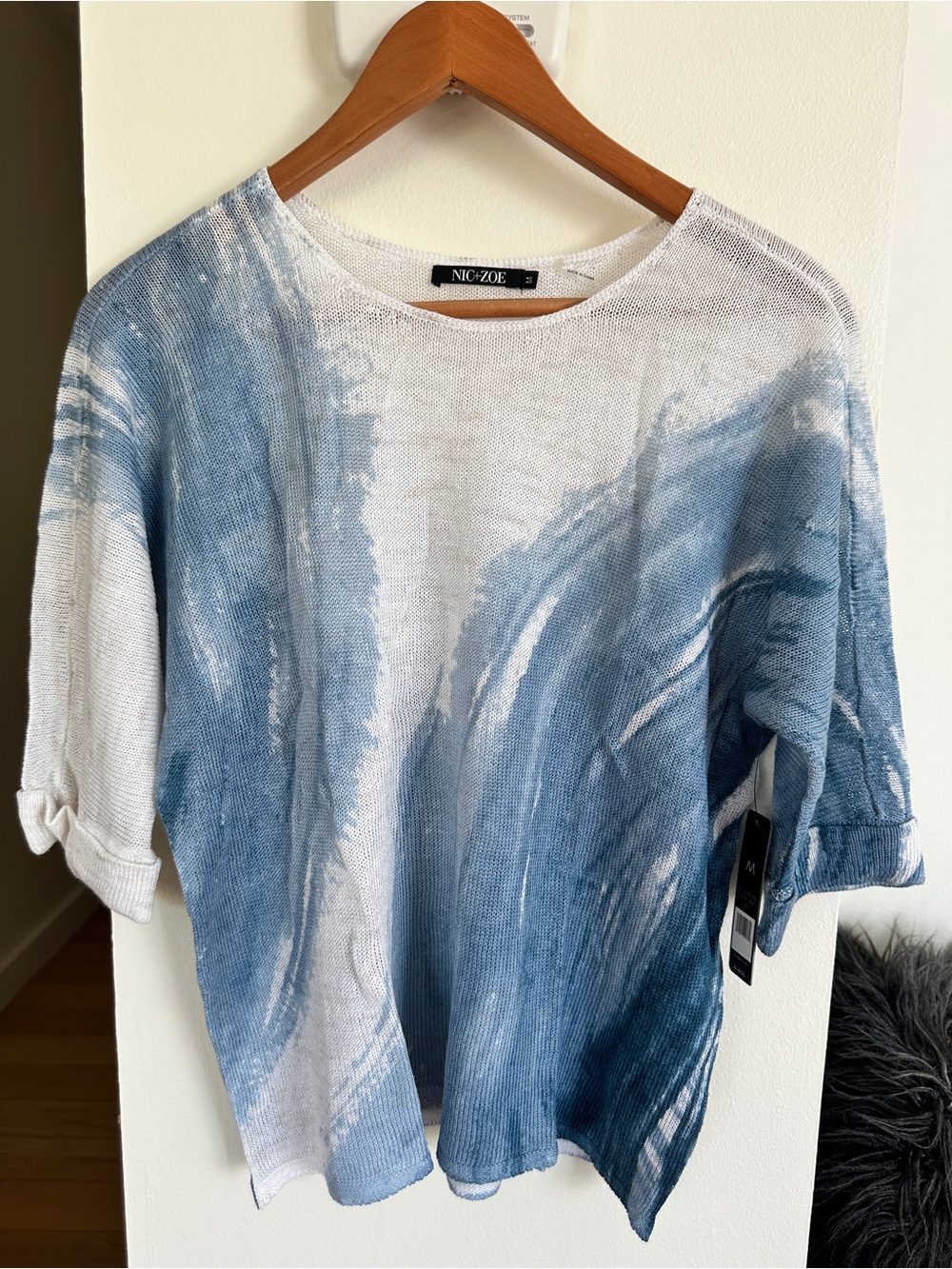 NIC+ZOE Blue and White Brushstroke Pullover
